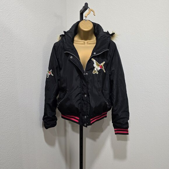 Ultim 8 Bomber Jacket Jrs XL Faux Fur Hummingbird Hoodie Outdoor Embroidered - Picture 7 of 11